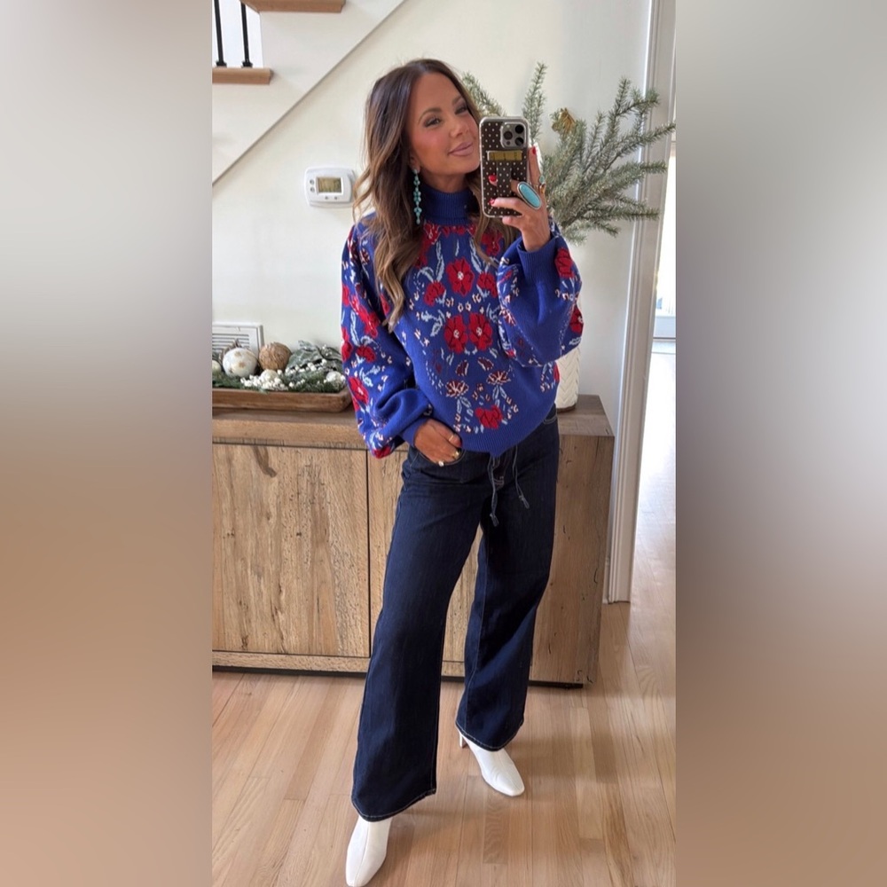 Avara blue floral knit Loretta Sweater